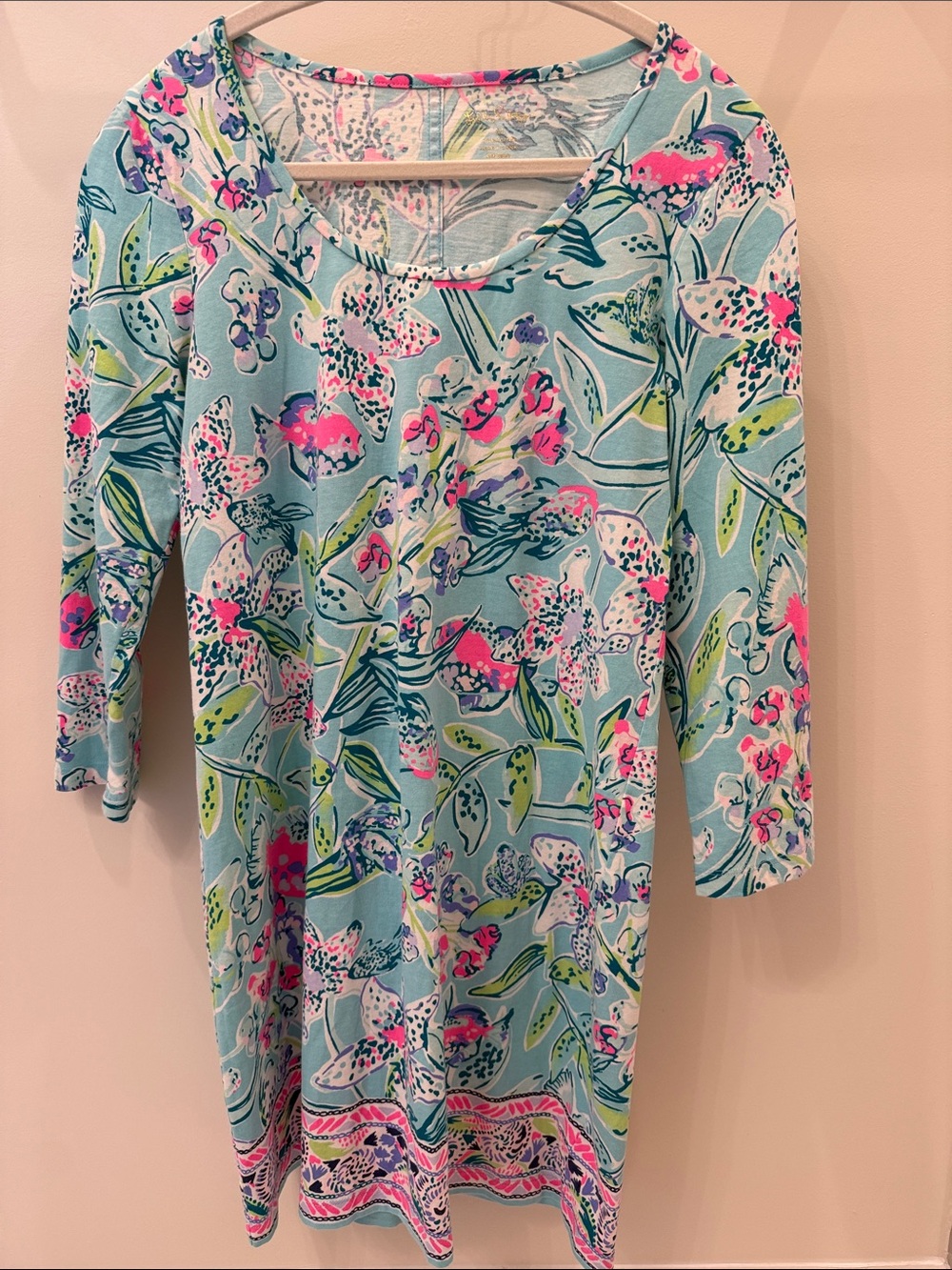 Lilly Pulitzer Aqua Floral Mini Dress with Pink and Green Accents